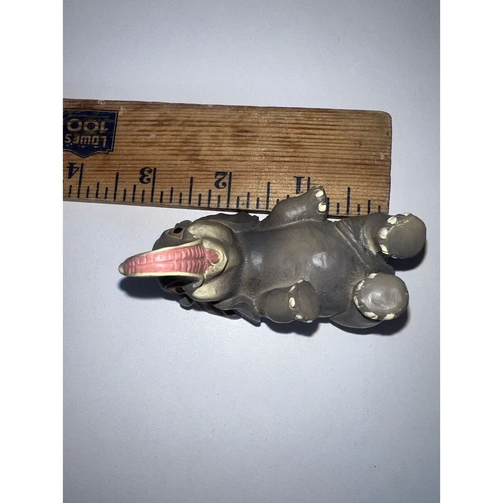 Hand Carved Mini Lucky Elephant Figurine Trunk Raised 3 Inch Gray 2007 Signed‎